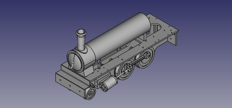 Image of a 3D model of a model steam locomotive.