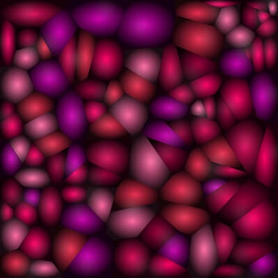 Voronoi diagram with random seeds and the cell colors manipulated with SVG blur filters and gradient as if the cells are spherical.